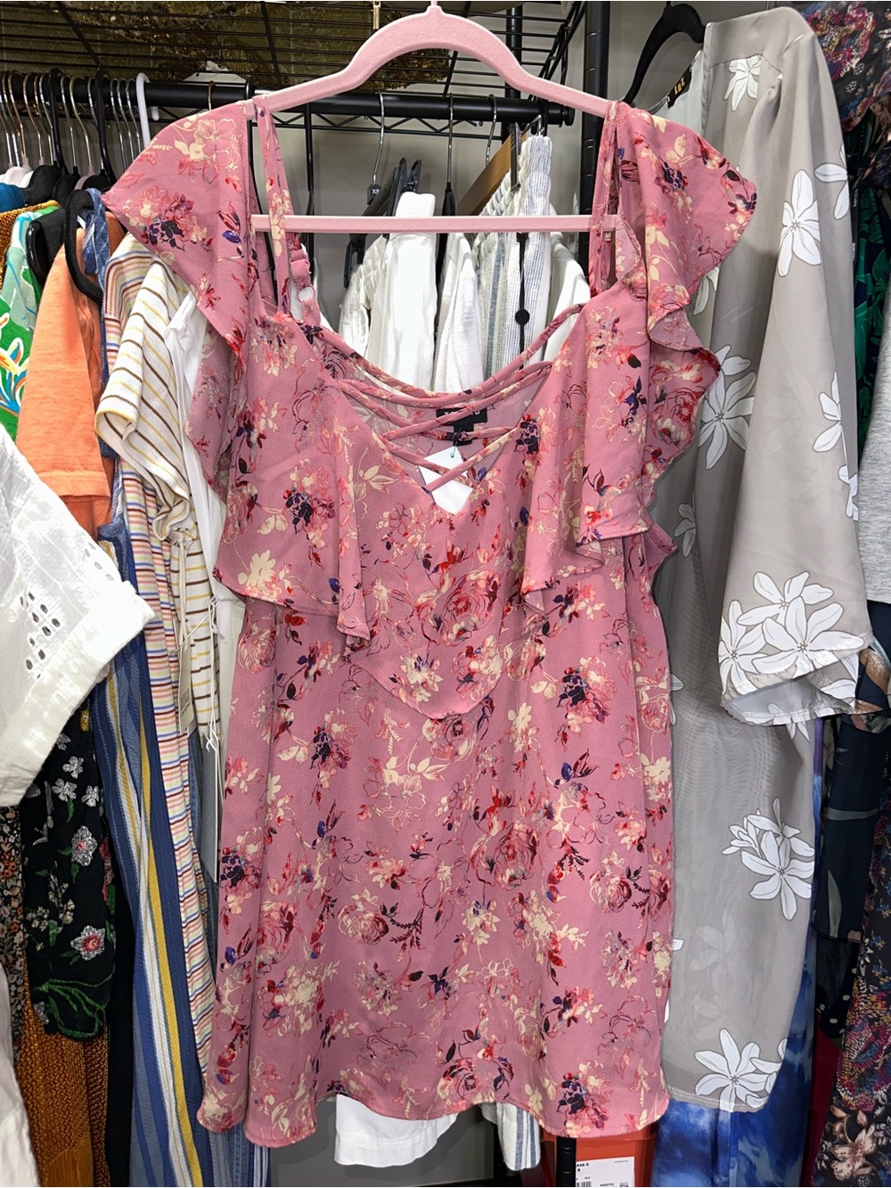 Torrid Layer Floral Pink Spaghetti Strap & Cold Shoulder Top Size 2